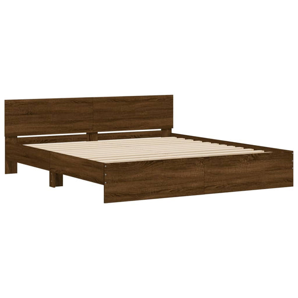 vidaXL Bed Frame with Headboard Brown Oak-Look 200x200 cm