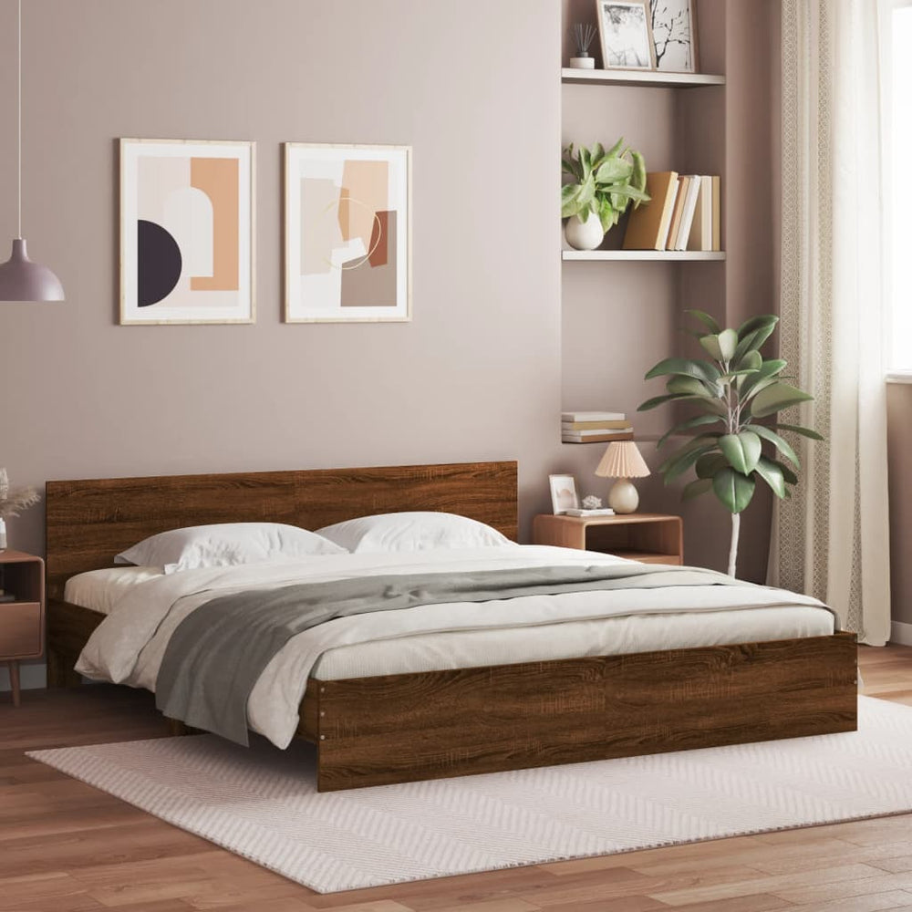 vidaXL Bed Frame with Headboard Brown Oak-Look 200x200 cm