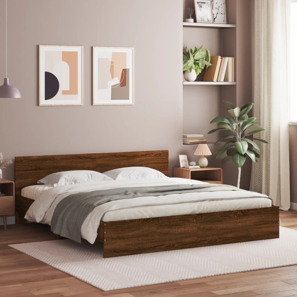 vidaXL Bed Frame with Headboard Brown Oak-Look 200x200 cm
