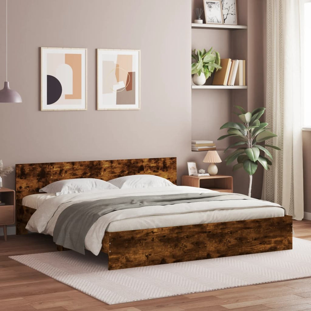 vidaXL Cadre de lit avec tête de lit chêne fumé 180x200 cm