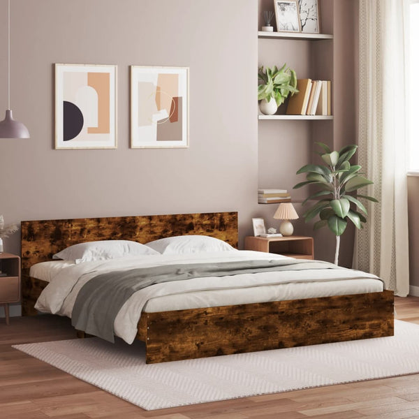 vidaXL Cadre de lit avec tête de lit chêne fumé 180x200 cm