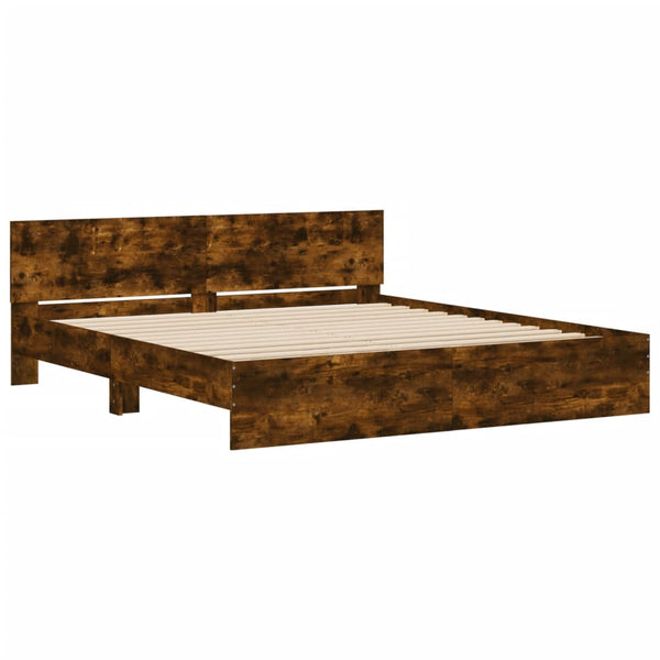 vidaXL Cadre de lit avec tête de lit chêne fumé 160x200 cm