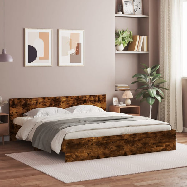 vidaXL Cadre de lit avec tête de lit chêne fumé 160x200 cm