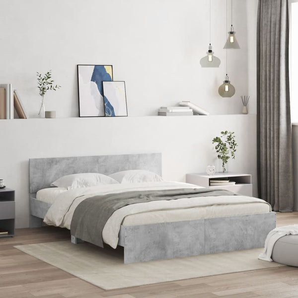 vidaXL Cadre de lit avec tête de lit gris béton 150x200 cm