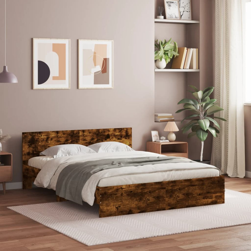 vidaXL Cadre de lit avec tête de lit en chêne fumé 150x200 cm