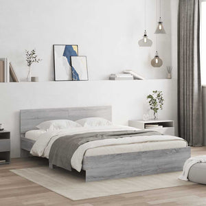 vidaXL Cadre de lit avec tête de lit Gris Sonoma 150x200 cm