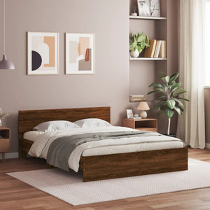 vidaXL Bed Frame with Headboard Brown Oak-Look 150x200 cm