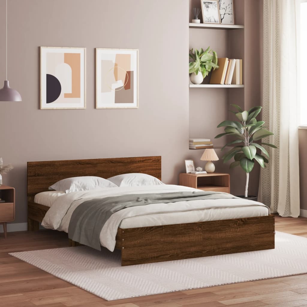 vidaXL Bed Frame with Headboard Brown Oak-Look 150x200 cm