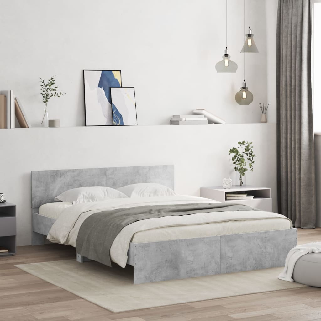vidaXL Cadre de lit avec tête de lit Gris béton 140x200 cm