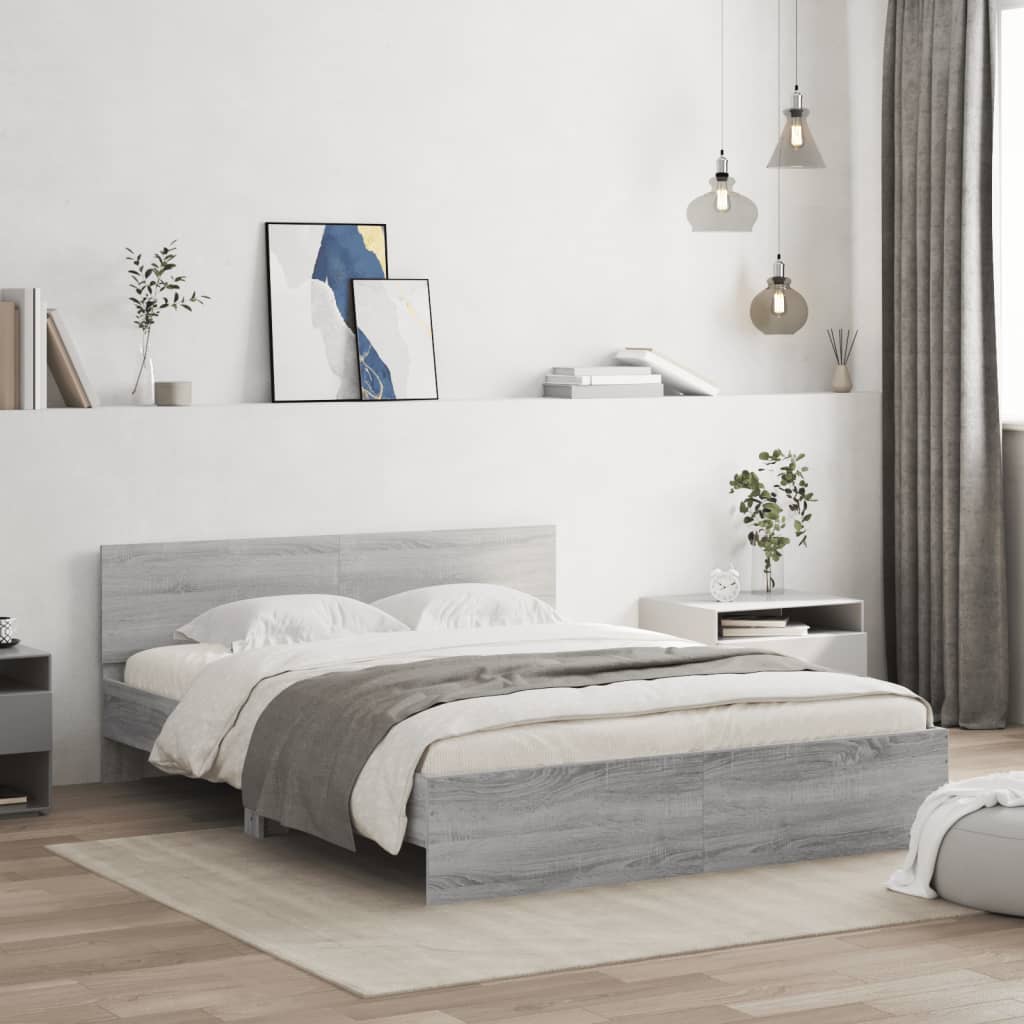 vidaXL Cadre de lit avec tête de lit Gris et chêne Sonoma 140x200 cm