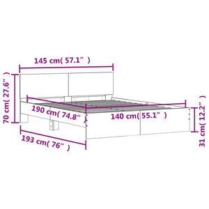 Bettgestell Betongrau 140x190 cm mit Kopfteil
