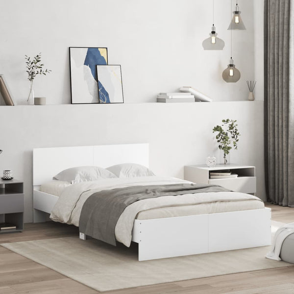 vidaXL Bed Frame with Headboard White 135x190 cm