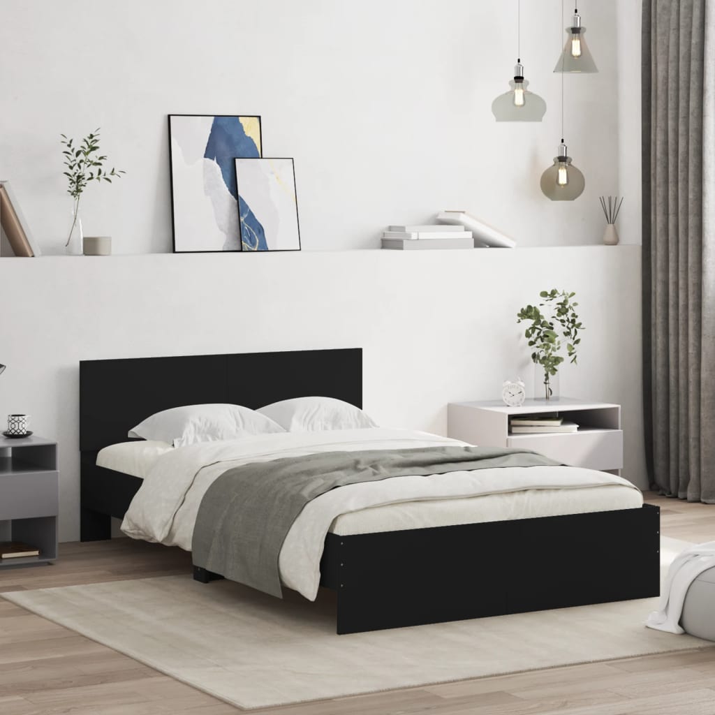 Bettgestell Schwarz 135x190 cm mit Kopfteil