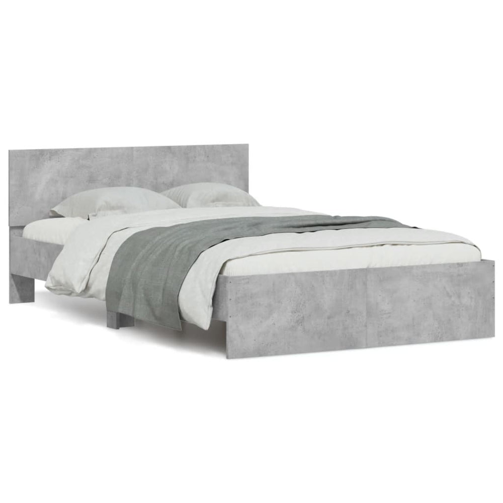 vidaXL Bed Frame with Headboard Concrete Grey 135x190 cm