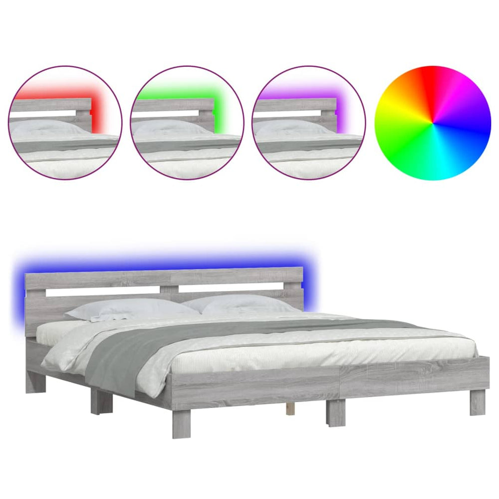 Bettgestell Grau Sonoma mit LED