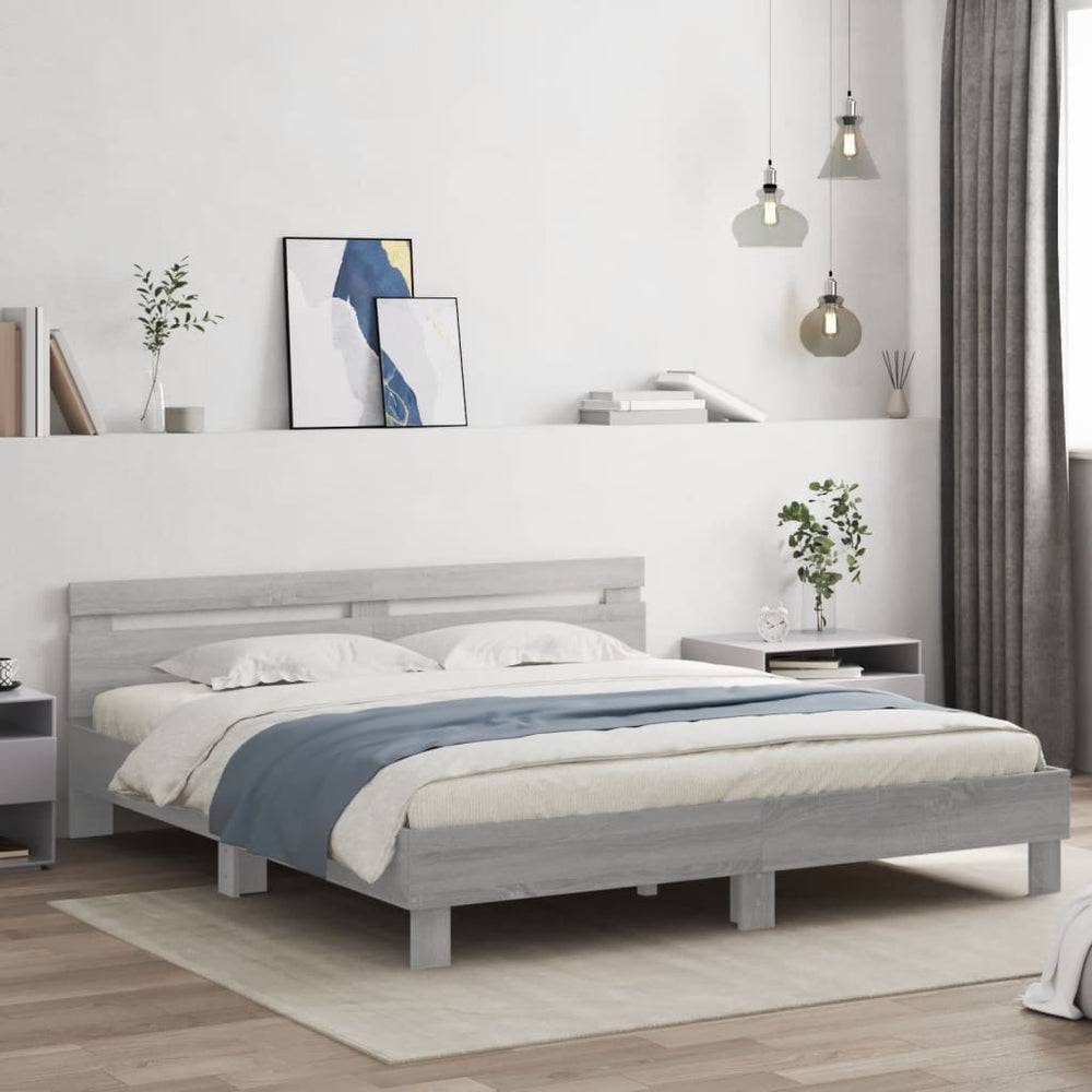 Bettgestell Grau Sonoma mit LED