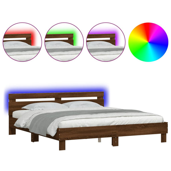 Bettgestell mit LED Braun Eiche-Optik