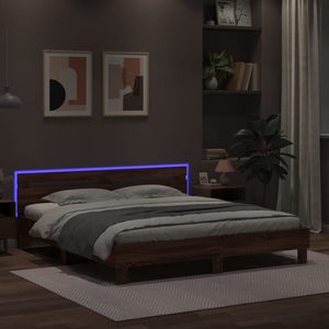 Bettgestell mit LED Braun Eiche-Optik