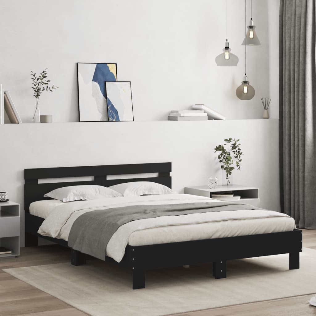 Schwarzes Bettgestell mit LED 150x200 cm