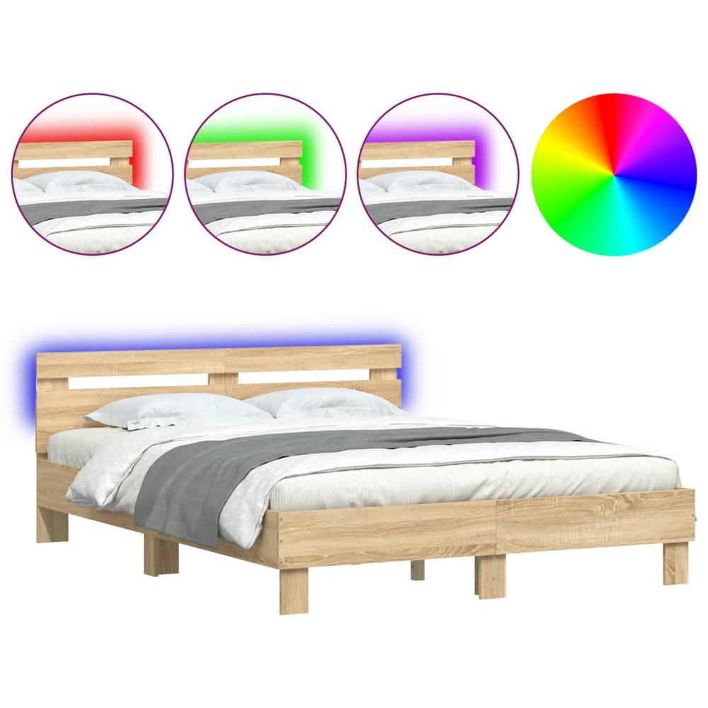 vidaXL Bed Frame with Headboard LED Lighting Sonoma Oak 150x200cm