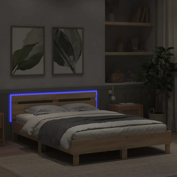 Bettgestell 150x200cm mit LED Sonoma-Eiche