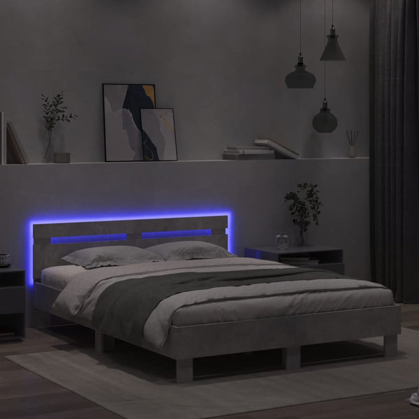 Bettgestell 150x200 cm mit LED Betongrau
