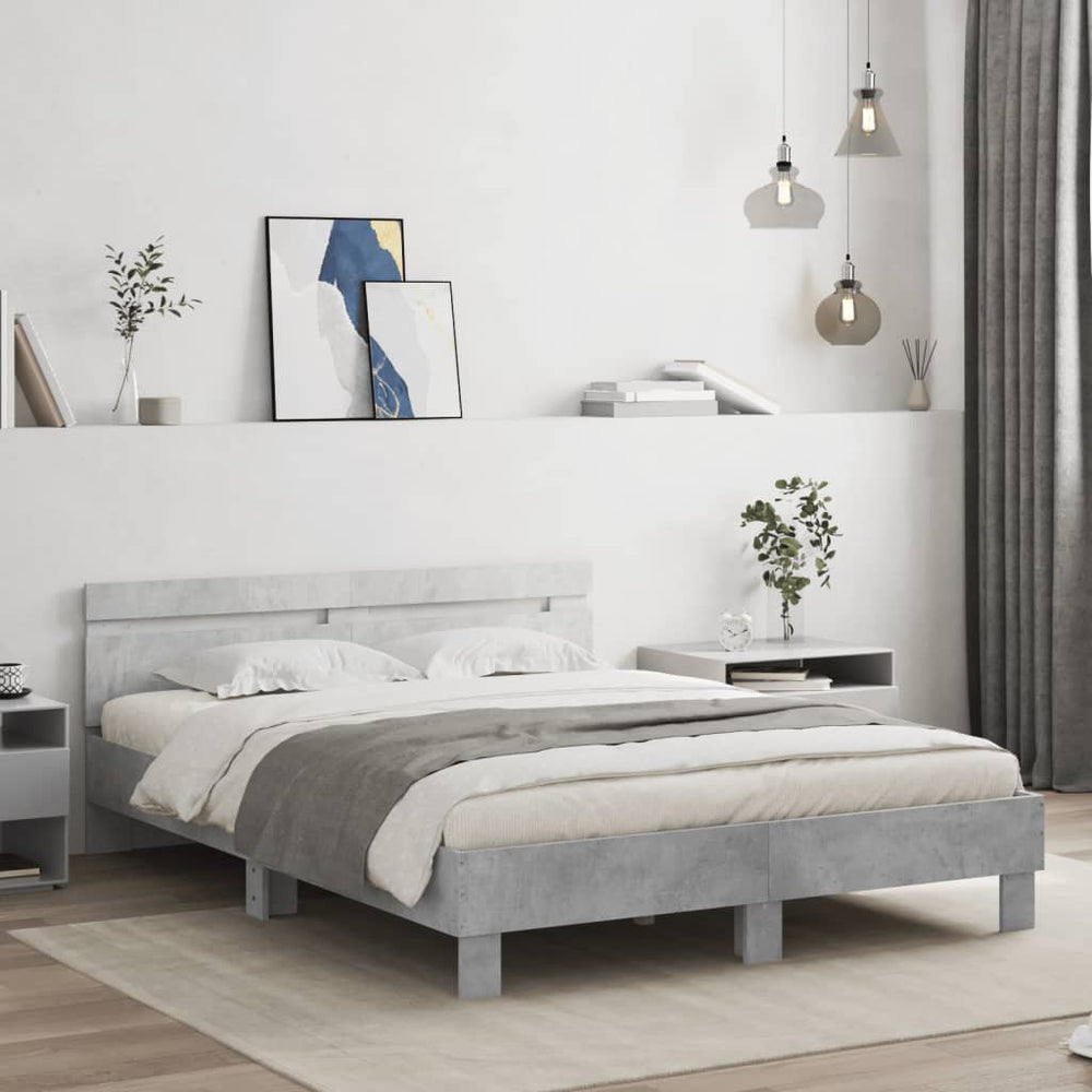 vidaXL Bed Frame with Headboard LED Lighting Concrete Grey 150x200 cm