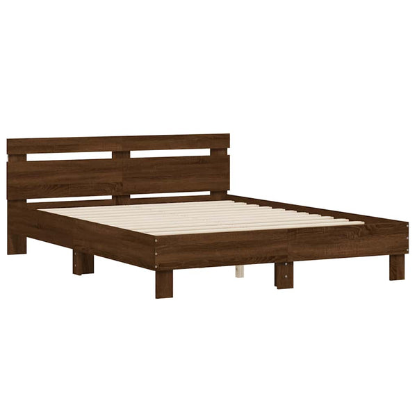 vidaXL Bed Frame with Headboard LED Lighting Brown Oak Look
