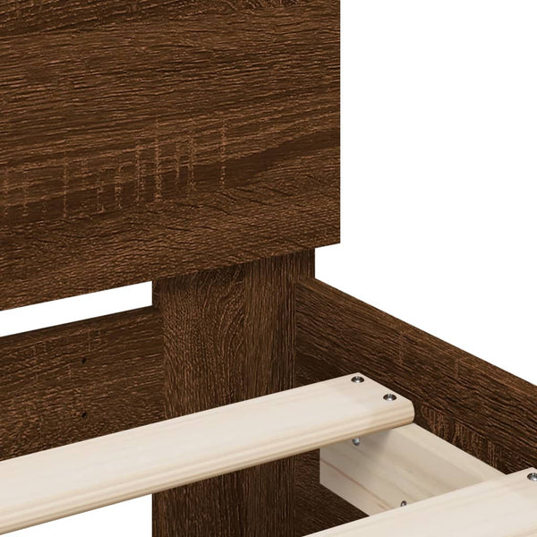 vidaXL Bed Frame with Headboard LED Lighting Brown Oak Look
