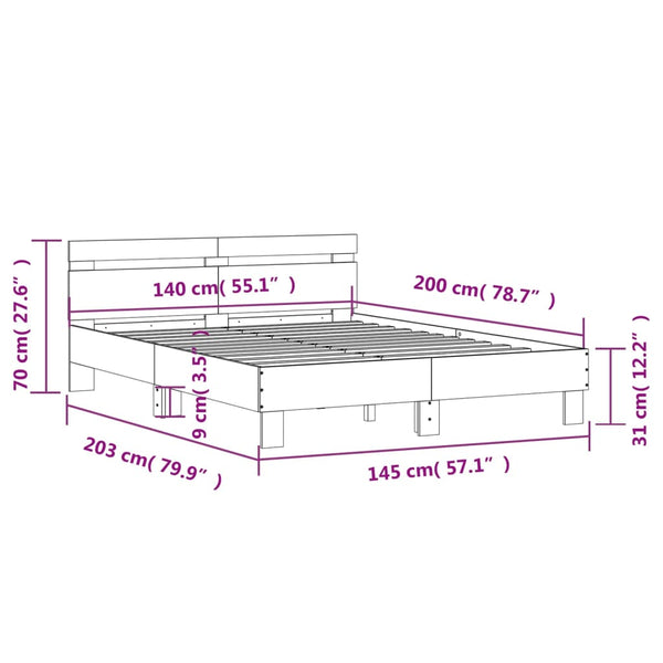Bettgestell 140x200 cm mit LED Schwarz