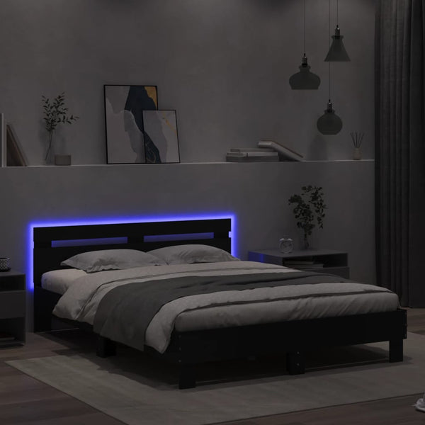 Bettgestell 140x200 cm mit LED Schwarz