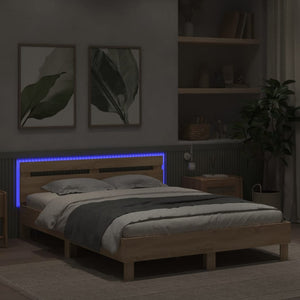 Bettgestell 140x200cm mit LED Sonoma-Eiche