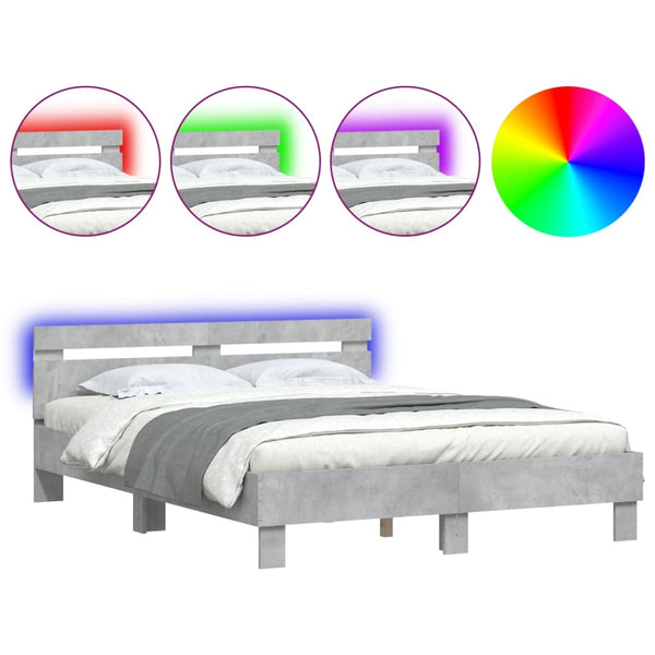 Bettgestell mit LED Betongrau 140x200 cm