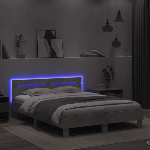 Bettgestell mit LED Betongrau 140x200 cm