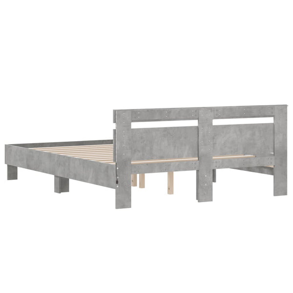 Bettgestell mit LED Betongrau 140x200 cm