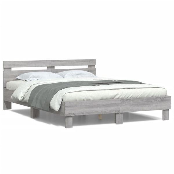 Bettgestell 140x200 mit LED Grau Sonoma