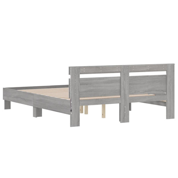 Bettgestell 140x200 mit LED Grau Sonoma