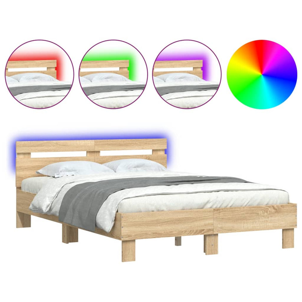 Bettgestell 120x200cm mit LED Sonoma-Eiche