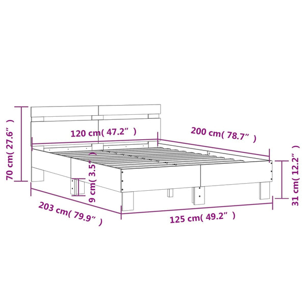Bettgestell 120x200cm mit LED Sonoma-Eiche