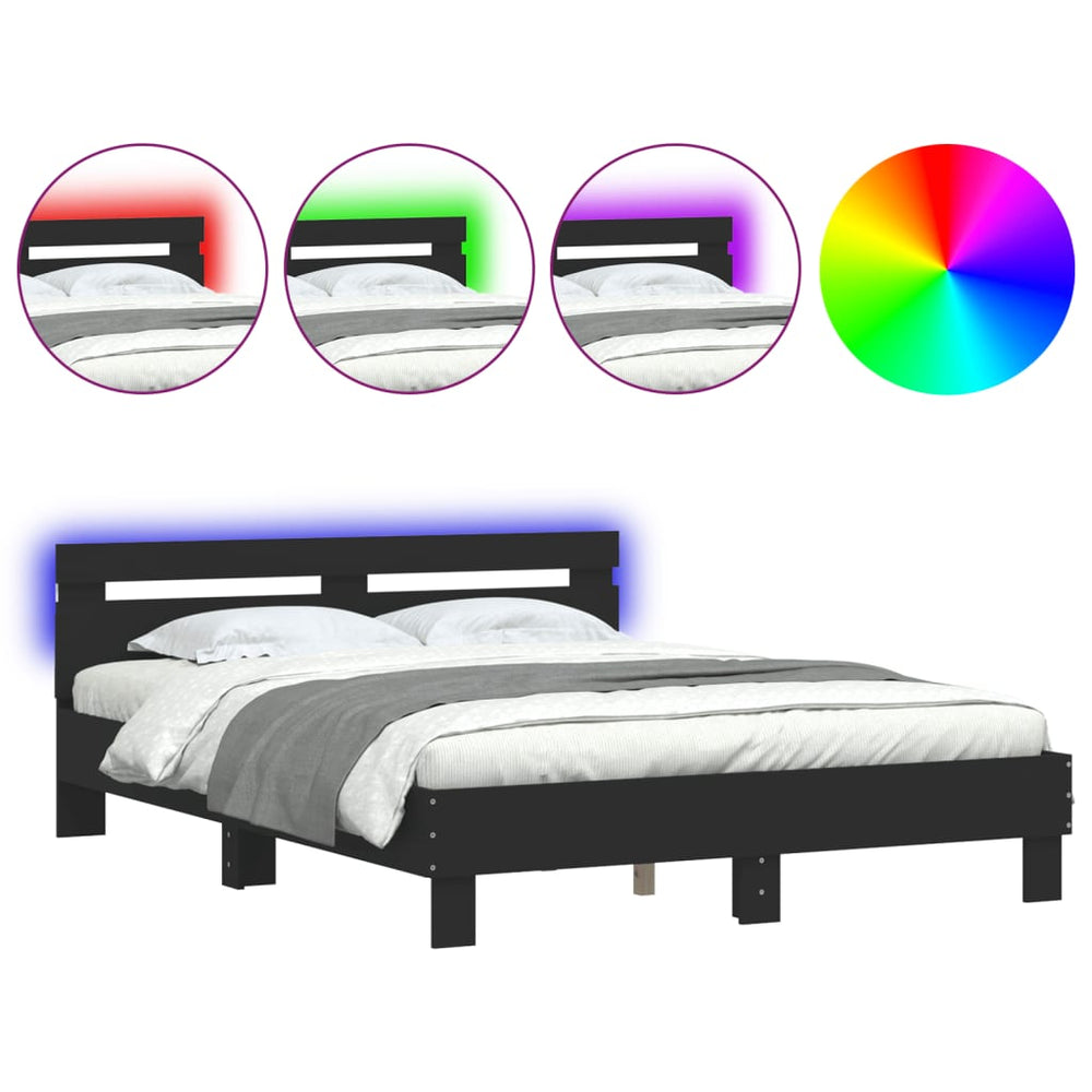 vidaXL Bed Frame with Headboard LED Lighting Black 140x190 cm