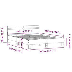 Bettgestell 140x190cm mit LED Sonoma-Eiche