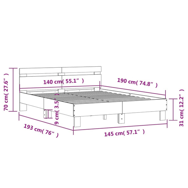 Bettgestell 140x190cm mit LED Räuchereiche