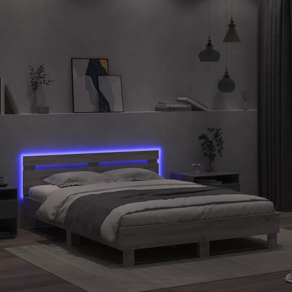Bettgestell 140x190 cm mit LED Grau