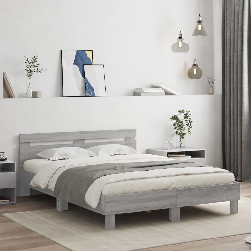 Bettgestell 140x190 cm mit LED Grau