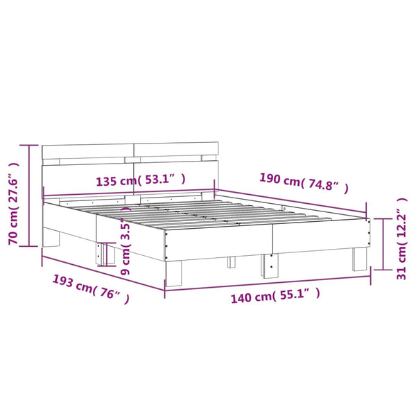 Bettgestell Schwarz 135x190 cm mit LED
