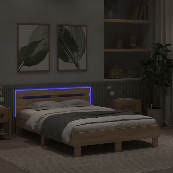 Bettgestell 135x190cm mit LED Sonoma-Eiche