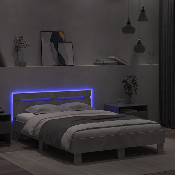 Bettgestell 135x190 cm mit LED Betongrau