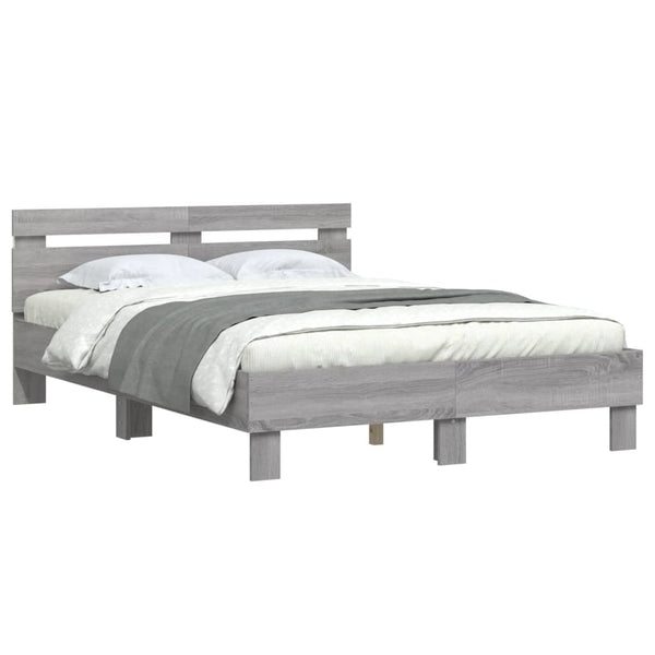 Bettgestell Grau Sonoma mit LED 135x190 cm