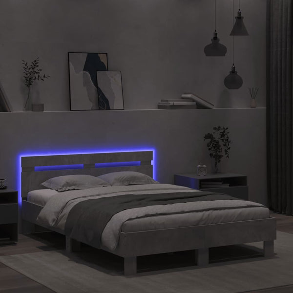 Bettgestell mit LED Betongrau 120x190 cm
