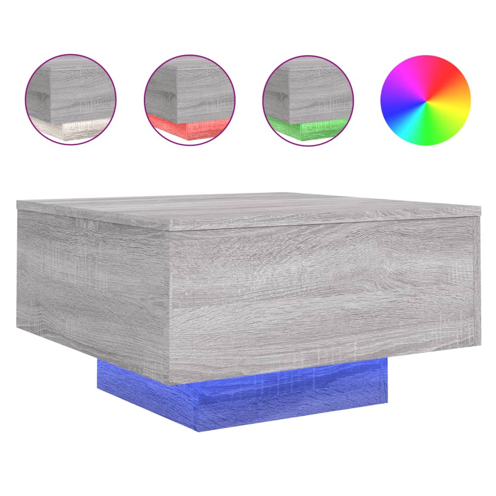 vidaXL Coffee Table with LED Lights Sonoma Grey 55x55x31 cm